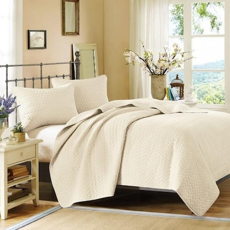 Hampton Hill Hampton Hill FB13-1034 100 Percent Polyester Coverlet Mini Set; King; Ivory FB13-1034